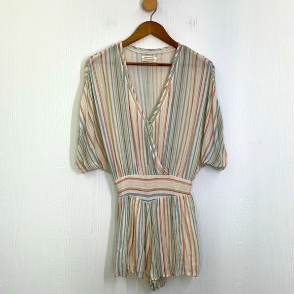 Urban Outfitters - Moonstruck Surplus Short Deep V Neck Romper Size Small - Picture 2 of 12